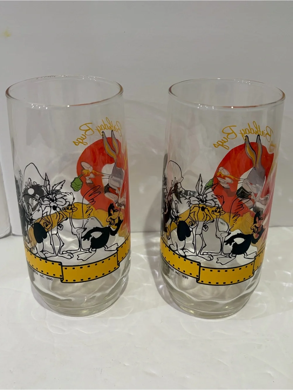 Vintage Looney Tunes Bugs Bunny 50th Birthday Glass Tumblers - Set of 2